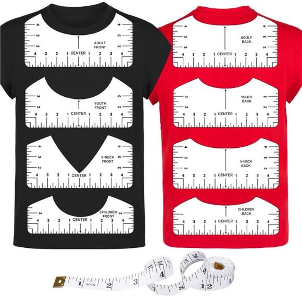 9Pcs Tshirt-Ruler Guide‎ to Center Vinyl, Transparent V-Neck/Round PVC Ruler